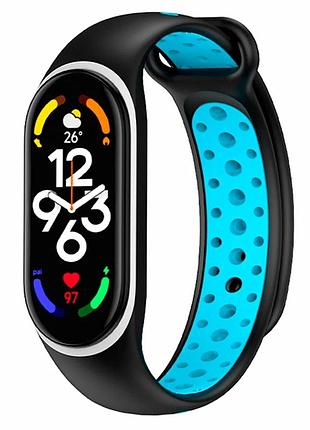 Ремешок для xiaomi mi band 5 6 7 силиконовый черный синий перфорация для фитнес-трекера