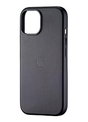 Чохол leather case з magsafe для iphone 15 чорний шкірозамінник захист від бризок