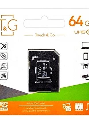 Карта памяти t&g microsdxc 64gb uhs-1 для смартфонов и камер высокая скорость записи и чтения 100 мбс