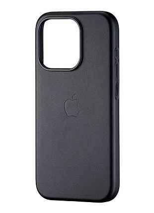 Чехол leather case с magsafe для iphone 15 pro черный с защитой от брызг и кожзамом