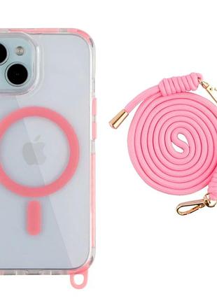 Чехол tpu+pc lanyardcase с magsafe для iphone 15 защитный розовый с удобной лямкой
