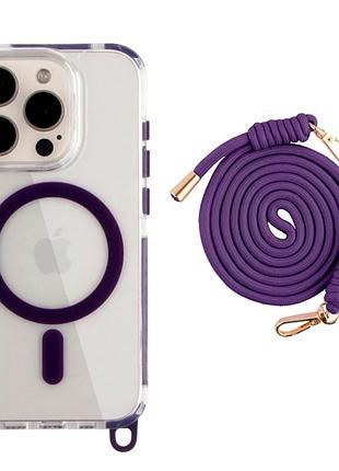Чохол tpu+pc lanyardcase з magsafe для iphone 15 pro max захисний із посиленими кутами темно-фіолетовий