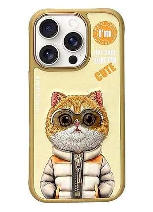 Чехол tpu+pc противоударный для iphone 16 pro с микрофиброй внутри cat khaki