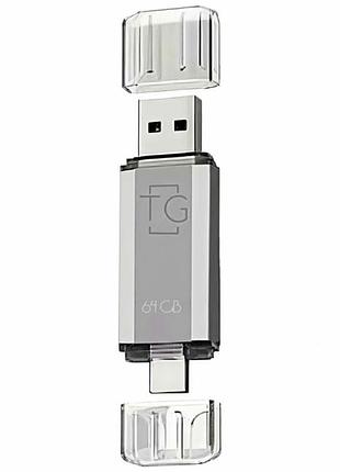 Usb флешка t&g 64gb usb type c серебро для хранения данных и переноса информации