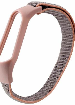 Ремешок для xiaomi mi band 3 4 5 6 7 нейлон розовый серый практичная текстильная застежка