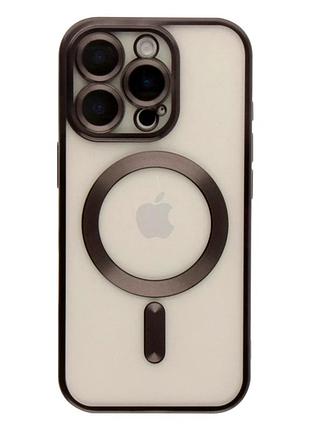 Чехол tpu metallic chrome full camera с magsafe для iphone 15 pro защита камеры черный