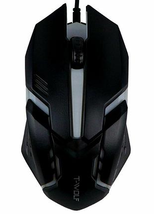 Usb мышь 1200dpi черная для игр и работы с кабелем 135см abs пластик twolf v1