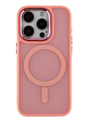 Чехол tpu+pc с magsafe для iphone 15 pro противоударный розовый с защитой камеры
