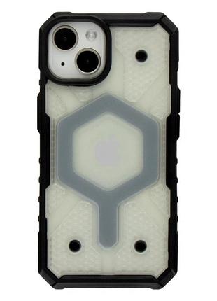 Чехол tpu+pc armorhex magnetic case для iphone 15 прозрачный с magsafe серый