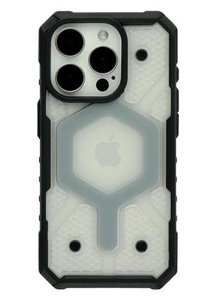 Чехол tpu+pc armorhex magnetic case для iphone 15 pro max прозрачный серый с magsafe защитой камеры