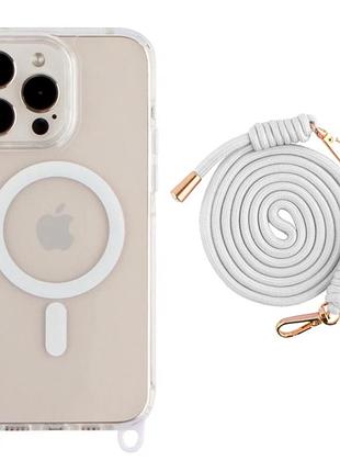 Чехол tpu+pc lanyardcase с magsafe для iphone 13 pro белый противоударный с защитой камеры
