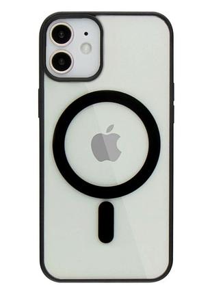 Чехол tpu color с magsafe для iphone 12 12 pro черный противоударный с защитой камеры