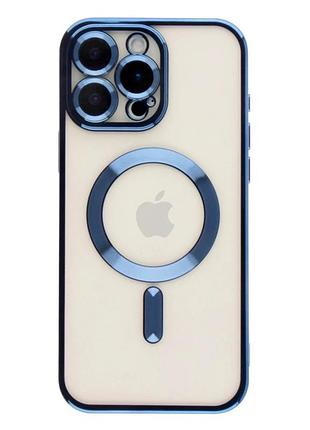 Чехол tpu metallic full camera с magsafe для iphone 16 pro max защитный с усиленными углами синий