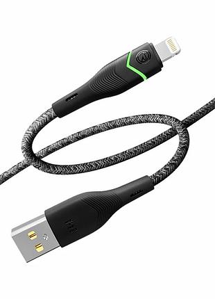 Кабель usb lightning 12w 1.2 м rgb підсвічування плетений чорний ridea rc-rl15
