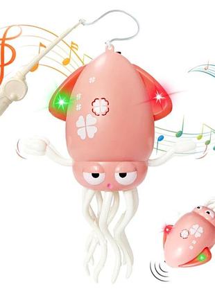 Интерактивная игрушка танцующий осьминог с музыкой и подсветкой аккумуляторный бегающий кальмар розовый