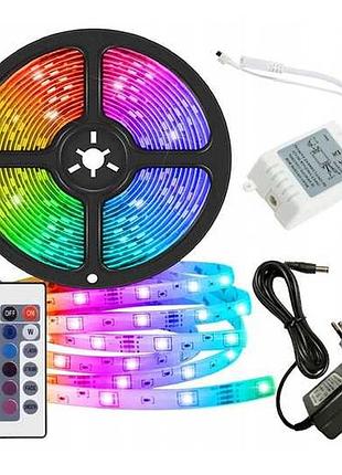 Светодиодная лента влагостойкая просиликоненная led smd 3528 rgb блок питания/пульт 12v 5 м