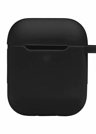 Футляр силиконовый с карабином для airpods 1 2 черный 80х90х30 мм защита от повреждений