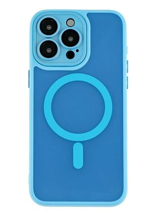 Чехол tpu+pc magnetic matte для iphone 14 pro max с magsafe защита камеры синий
