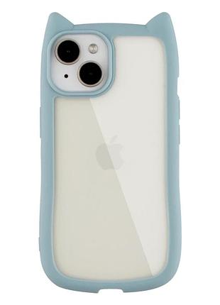 Чехол tpu+pc cat ears для iphone 13 14 противоударный с защитой камеры голубой