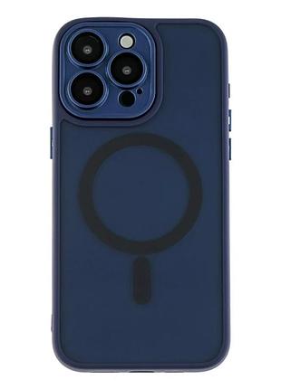 Чехол tpu+pc magnetic matte для iphone 14 pro с magsafe защита камеры темно-синий