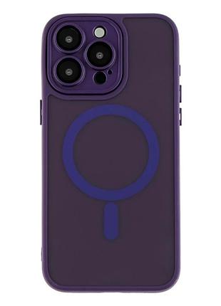 Чехол tpu+pc противоударный с magsafe для iphone 15 pro max защита камеры фиолетовый