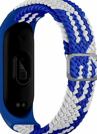 Ремешок для xiaomi mi band 3 4 5 6 7 тканевый с эластичной регулировкой голубой и белый