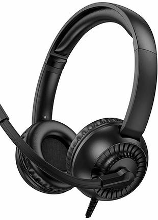 Игровые наушники hoco w112 pure черный 40мм диаметр микрофон 3.5mm aux полноразмерные из abs пластика
