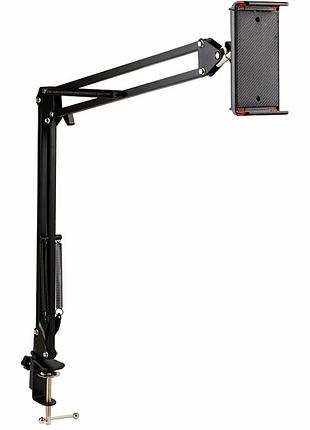 Штатив пантограф на струбцині з затискачем для планшета чорний пластик метал 350 мм 360° універсальний