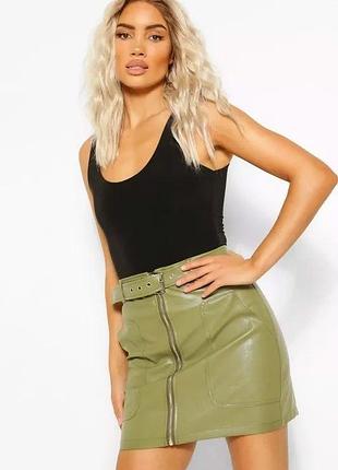Спідниця boohoo з екошкіри | колір хакі