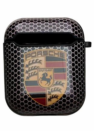 Футляр для наушников airpods 1 2 пластиковый силиконовый с карабином цвет porsche