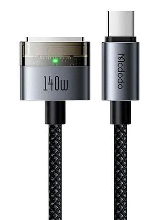 Кабель mcdodo 140w usb-c to magsafe 3 магнітний 2 метри чорний з led-індикатором для заряджання macbook