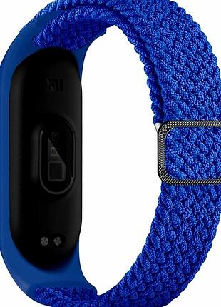 Ремешок для xiaomi mi band 3 4 5 6 7 тканевый эластичный с пряжкой цвет синий