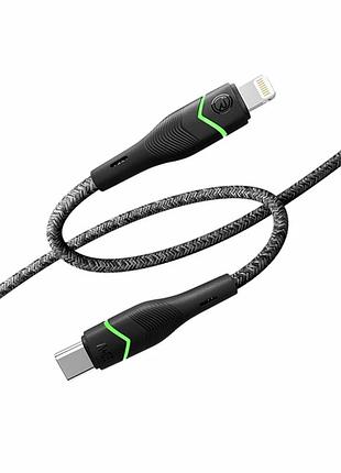 Кабель usb type-c to lightning 30 w 1.2 м rgb підсвітка чорний ridea rc-rl15