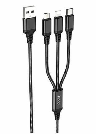 Кабель usb hoco x76 3 в 1 micro usb type c lightning 1м 2а черный для зарядки смартфонов и планшетов