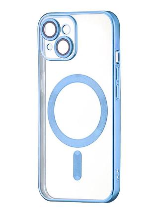 Чехол силиконовый ductil metallic edge с magsafe для iphone 13 защита камеры голубой
