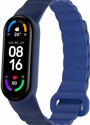 Ремешок силиконовый для фитнес-браслета xiaomi mi band 3 4 5 6 7 цвет темно-синий