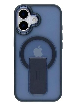Чехол tpu+pc противоударный с магнитной подставкой для iphone 17 с защитой камеры синий