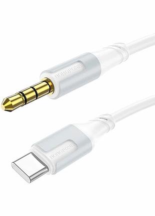 Адаптерный кабель aux borofone bl19 type-c 1м 3.5мм белый для подключения наушников и колонок