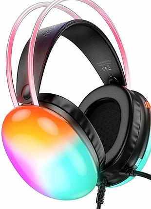 Игровые наушники hoco w109 plus usb 7.1 черные накладные с оголовьем и интегрированным кабелем