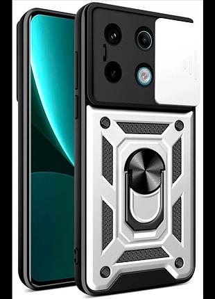 Чохол протиударний armor guard shield для xiaomi redmi note 13 pro 5g poco x6 5g з підставкою сріблястий