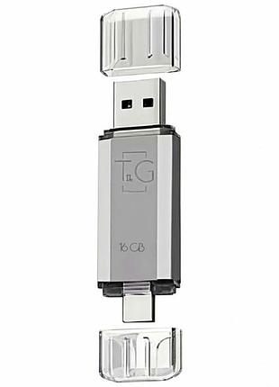 Usb флешка 16 гб type c usb 2.0 серебро abs пластик для хранения и переноса данных модель t&g 009