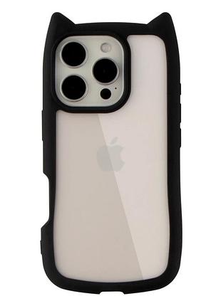 Чехол tpu+pc cat ears для iphone 16 pro противоударный с защитой камеры черный