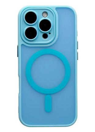 Чехол tpu+pc противоударный с magsafe для iphone 16 pro защита камеры с матовой поверхностью синий