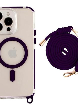 Чехол tpu+pc lanyardcase с magsafe для iphone 16 pro противоударный с защитой камеры темно-фиолетовый
