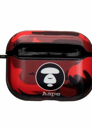 Футляр для наушников airpods pro пластиковый силиконовый с карабином aape red