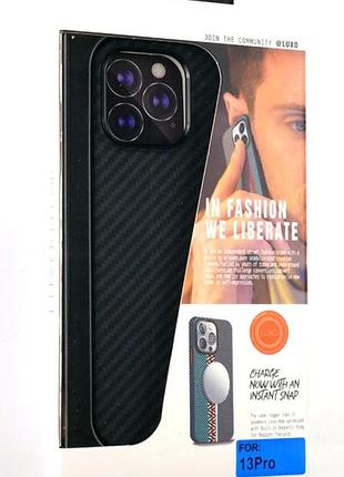 Чехол накладка luxo free air carbon с magsafe для iphone 13 поликарбонатный черный с защитой камеры