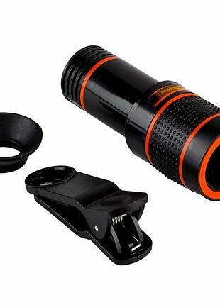 Объектив zoom 12х для мобильного телефона стеклянные линзы черный abs пластик алюминиевый сплав