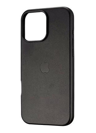 Чехол leather case с magsafe для iphone 16 pro max черный с защитой от брызг и кожзамом