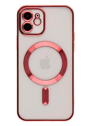 Чехол tpu metallic full camera с magsafe для iphone 12 защитный красный