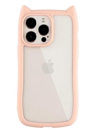 Чехол tpu+pc cat ears для iphone 13 pro max защитный розовый с усиленными углами